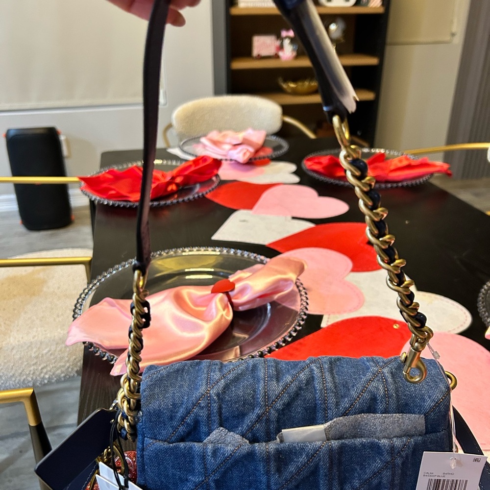 COACH Blue Denim Quilted Bag with Gold Accents - Picture 3 of 5